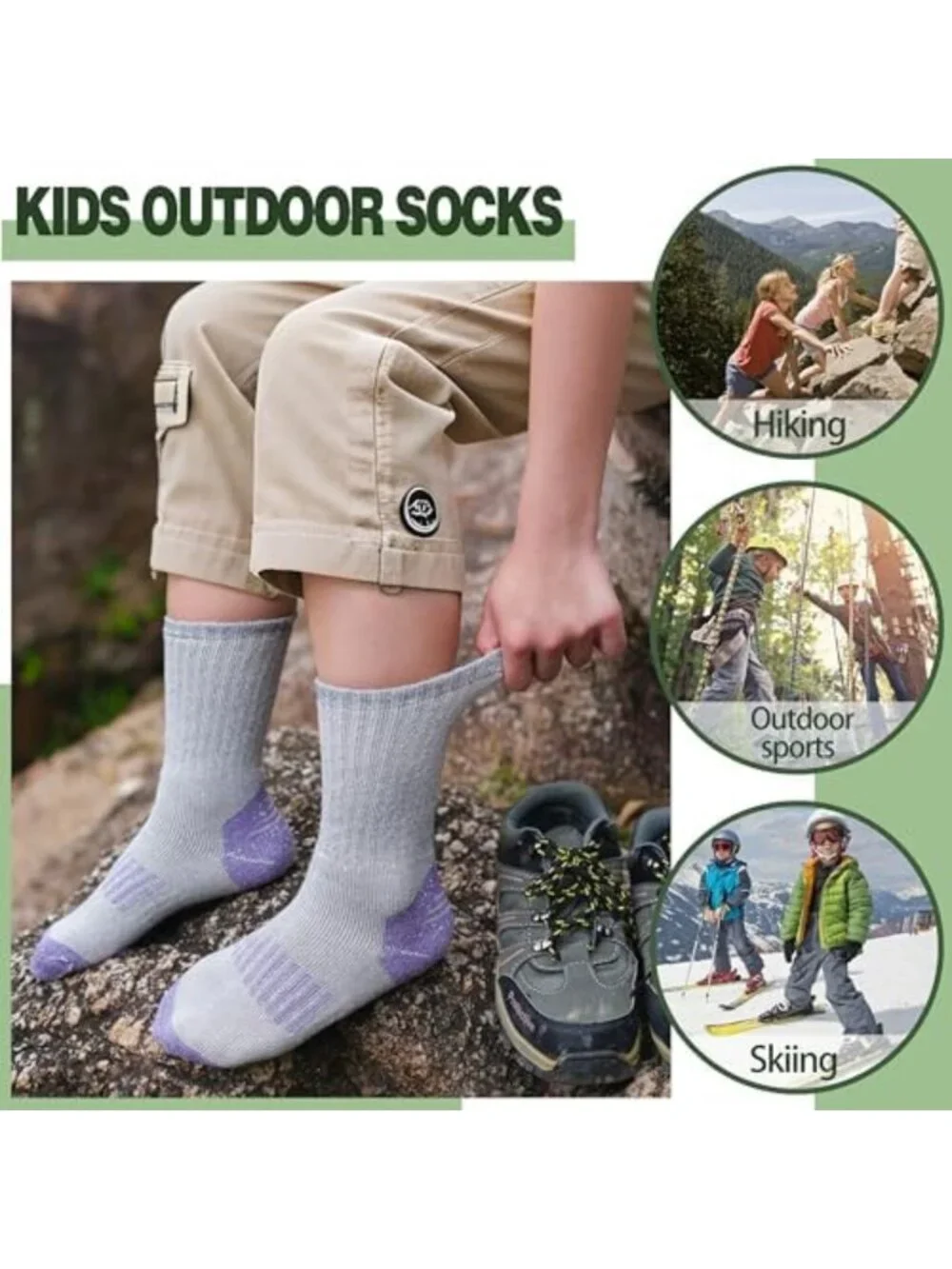 Cozy Merino Wool Hiking Socks for Kids - Boys & Girls, Toddler Friendly, Warm
